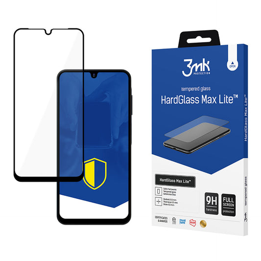 Cobertura de ecrã protetora 3MK HardGlass Max Lite para Samsung Galaxy A16 5G A166 / A16 4G A165, proteção de vidro, cola total, preto 