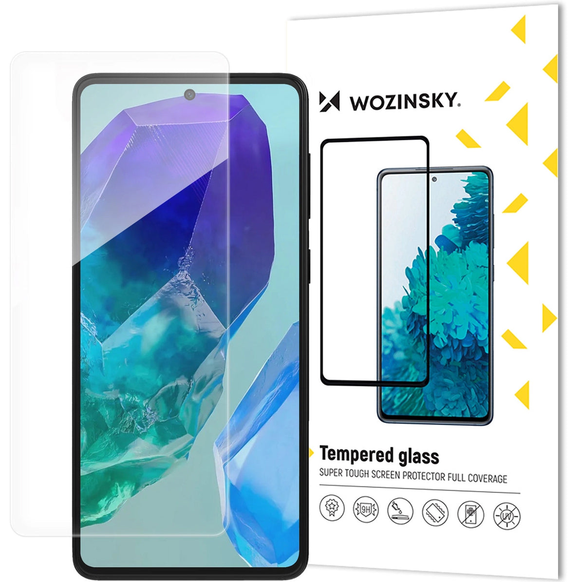 WZK Protetor de ecrã para Samsung Galaxy M55, Cola total, Proteção de vidro, Cola total 