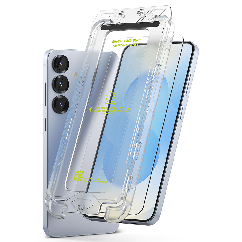 Película Protetora de Ecrã Ringke Easy Slide para Samsung Galaxy S25 S931, Vidro Temperado, Colagem Total, Conjunto de 2 Peças