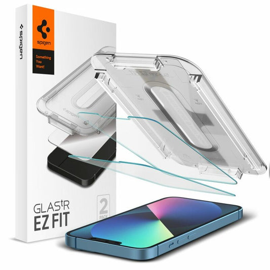 Película Protetora de Ecrã Spigen GlastR EZ FIT para Apple iPhone 17e / 16e / 14 / 13 Pro, Vidro Temperado, Colagem Total, Conjunto de 2 peças AGL03385
