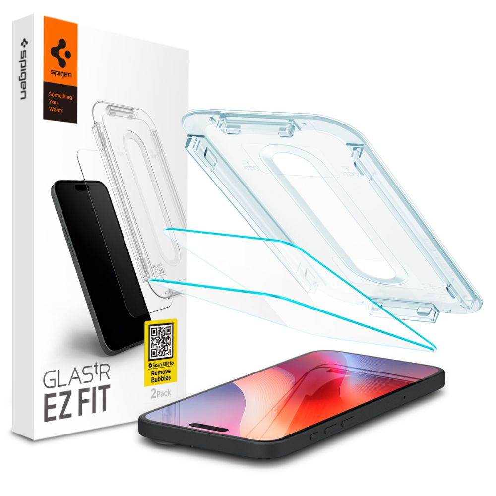 Película Protetora de Ecrã Spigen GlastR EZ FIT para Apple iPhone 17 Pro / 17 / 16 Pro, Vidro Temperado, Colagem Total, Conjunto de 2 Peças
