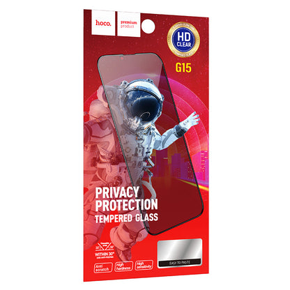 Película de Proteção de Ecrã Privacy HOCO G15 para Apple iPhone 16 Pro Max, Vidro Temperado, Cola Completa, 5D