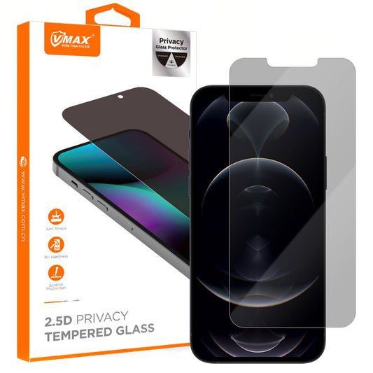 Película protetora de ecrã Privacy Vmax para Apple iPhone 12 Pro Max, Vidro Temperado, Cola Total, 2.5D