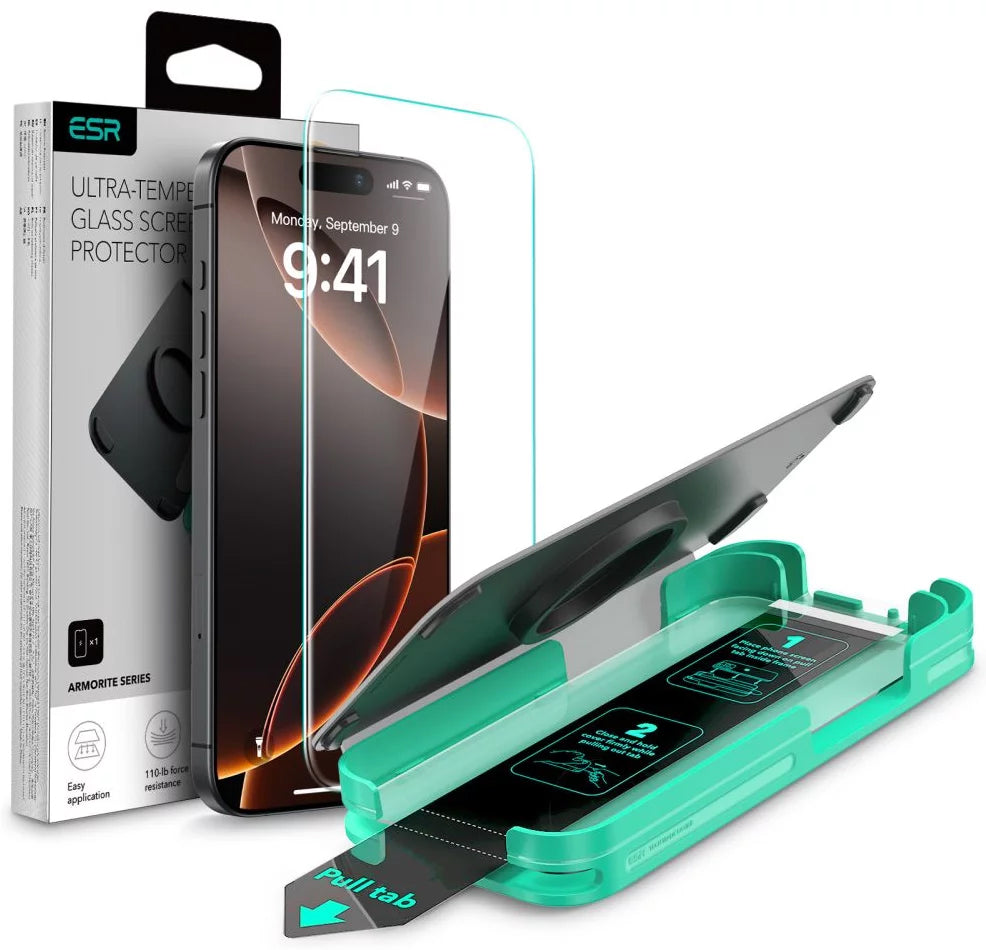 Película Protetora de Ecrã ESR Armorite para Apple iPhone 16 Pro Max, Vidro Temperado, Full Glue, Preta