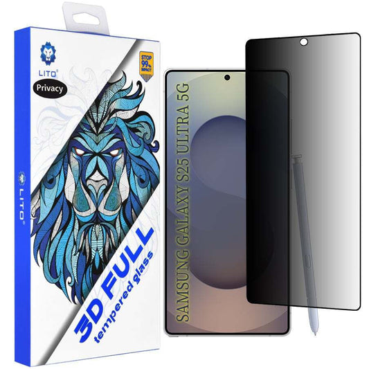Película de proteção de ecrã Privacy Lito para Samsung Galaxy S25 Ultra S938, Vidro Temperado, Full Glue, 3D