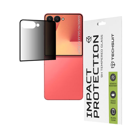Película de proteção para Ecrã Exterior Privacy Techsuit para Samsung Galaxy Z Flip7 F766, Vidro Temperado, Cola Total, 111D
