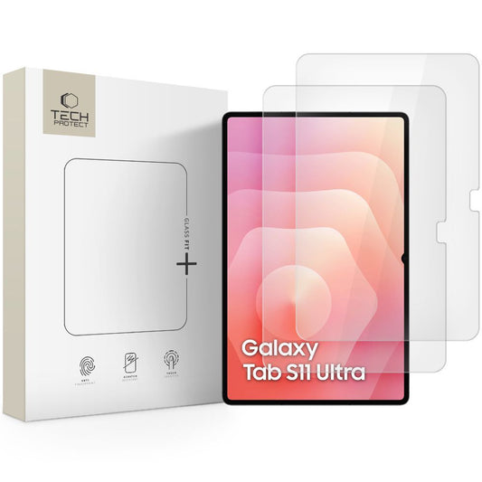 Película Protetora de Ecrã Tech-Protect FIT+ para Samsung Galaxy Tab S11 Ultra / Tab S10 Ultra, Vidro Temperado, Colagem Total, Conjunto de 2 peças, 2.5D