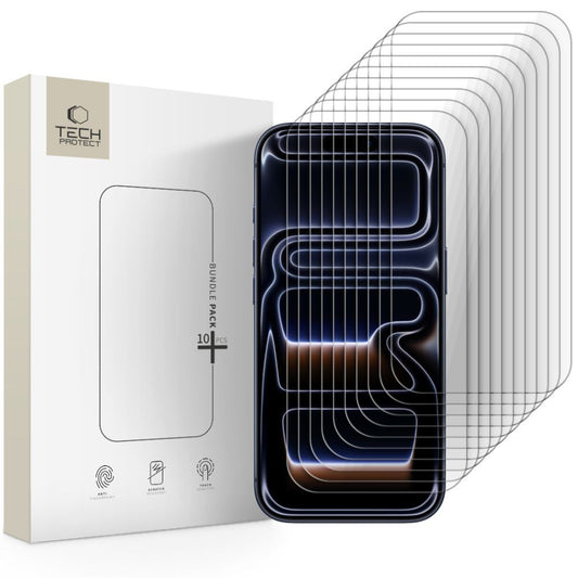 Película Protetora de Ecrã Tech-Protect para Apple iPhone 17 Pro / 17 / 16 Pro, Vidro Temperado, Colagem Total, Conjunto de 10 peças