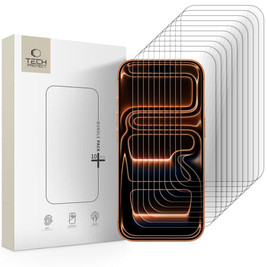 Película Protetora de Ecrã Tech-Protect para Apple iPhone 17 Pro Max / 16 Pro Max, Vidro Temperado, Colagem Total, Conjunto de 10 peças