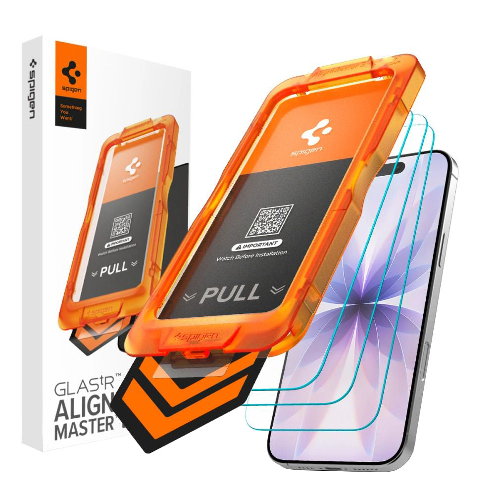Película Protetora de Ecrã Spigen GlastR Align Master Slim para Apple iPhone 17, Vidro Temperado, Colagem Total, Conjunto de 3 peças AGL10484