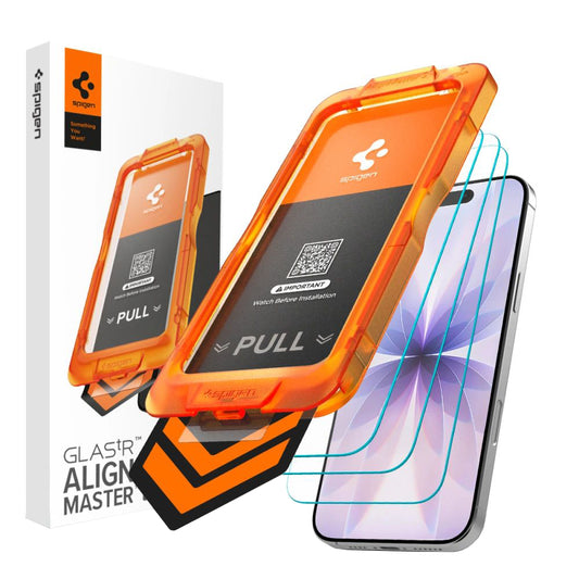 Película Protetora de Ecrã Spigen GlastR Align Master Slim para Apple iPhone 17, Vidro Temperado, Colagem Total, Conjunto de 3 Peças