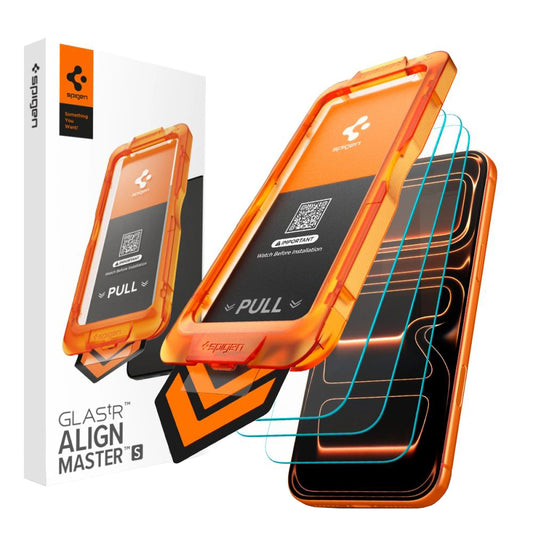 Película Protetora de Ecrã Spigen GlastR Align Master Slim para Apple iPhone 17 Pro, Vidro Temperado, Colagem Total, Conjunto de 3 Peças