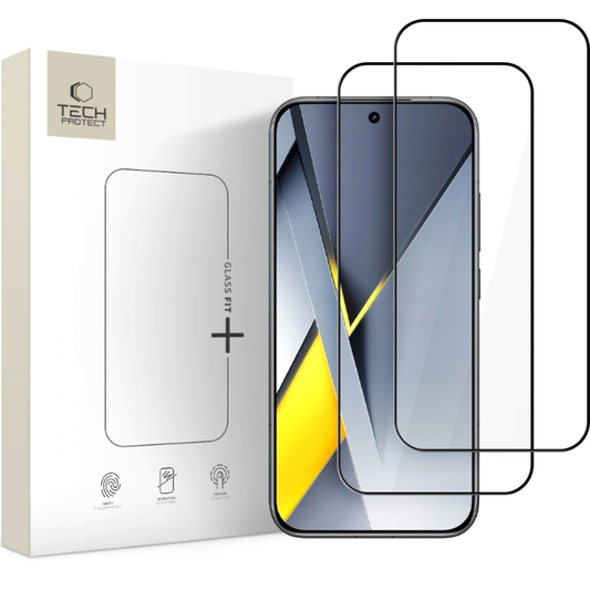 Película protetora de ecrã Tech-Protect FIT+ para Xiaomi Poco F8 Ultra, Vidro Temperado, Cola Total, Conjunto de 2 peças, 2.5D, Preto