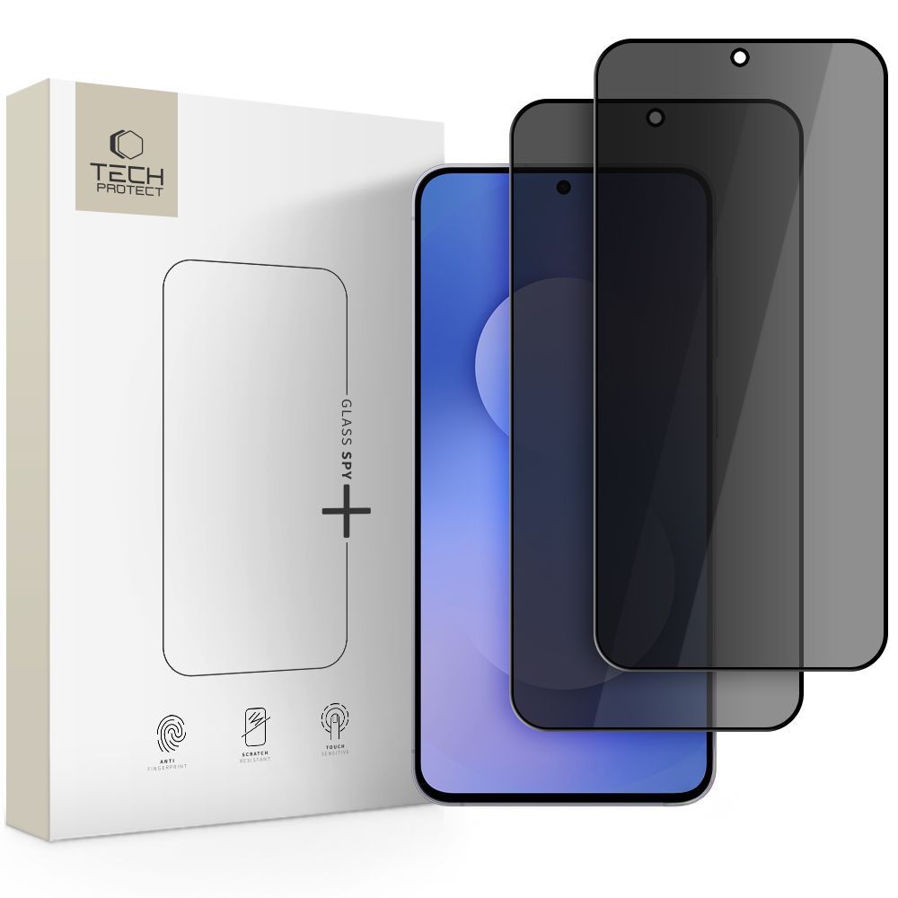 Película protetora de ecrã Privacy Tech-Protect Spy+ para Samsung Galaxy A57 5G / A37 5G / S25 FE, Vidro Temperado, Cola Total, Conjunto de 2 unidades
