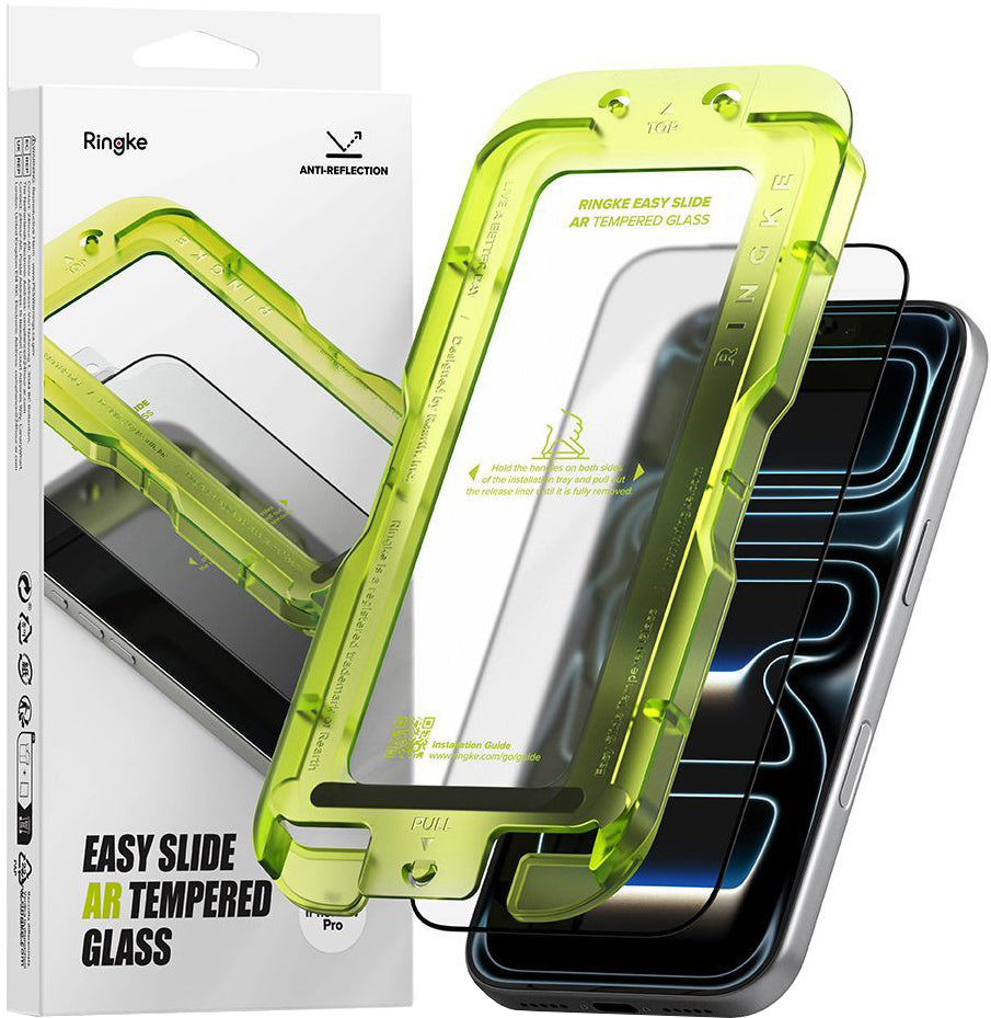 Ringke Easy Slide AR Screen Protector for Apple iPhone 17 Pro, Tempered Glass, Full Glue, 2.5D, Black