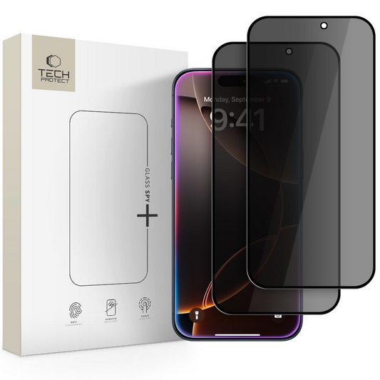 Película protetora de ecrã Privacy Tech-Protect Spy+ para Apple iPhone 17 Pro Max / 16 Pro Max, Vidro Temperado, Cola Total, Conjunto de 2 unidades