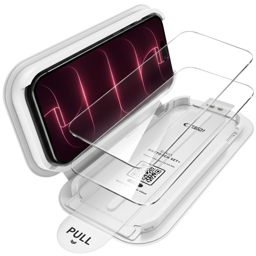 Película protetora de ecrã Tech-Protect OneTouch para Apple iPhone 18 Pro / 17 Pro, Vidro Temperado, Cola Total, Conjunto de 2 unidades, Transparente
