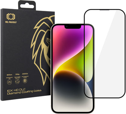 Película de proteção de ecrã Tel Protect 10X HD DLC Diamond Coating para Apple iPhone 17e / 16e / 14 / 13 Pro / 13, Vidro Temperado, Full Glue, Preta