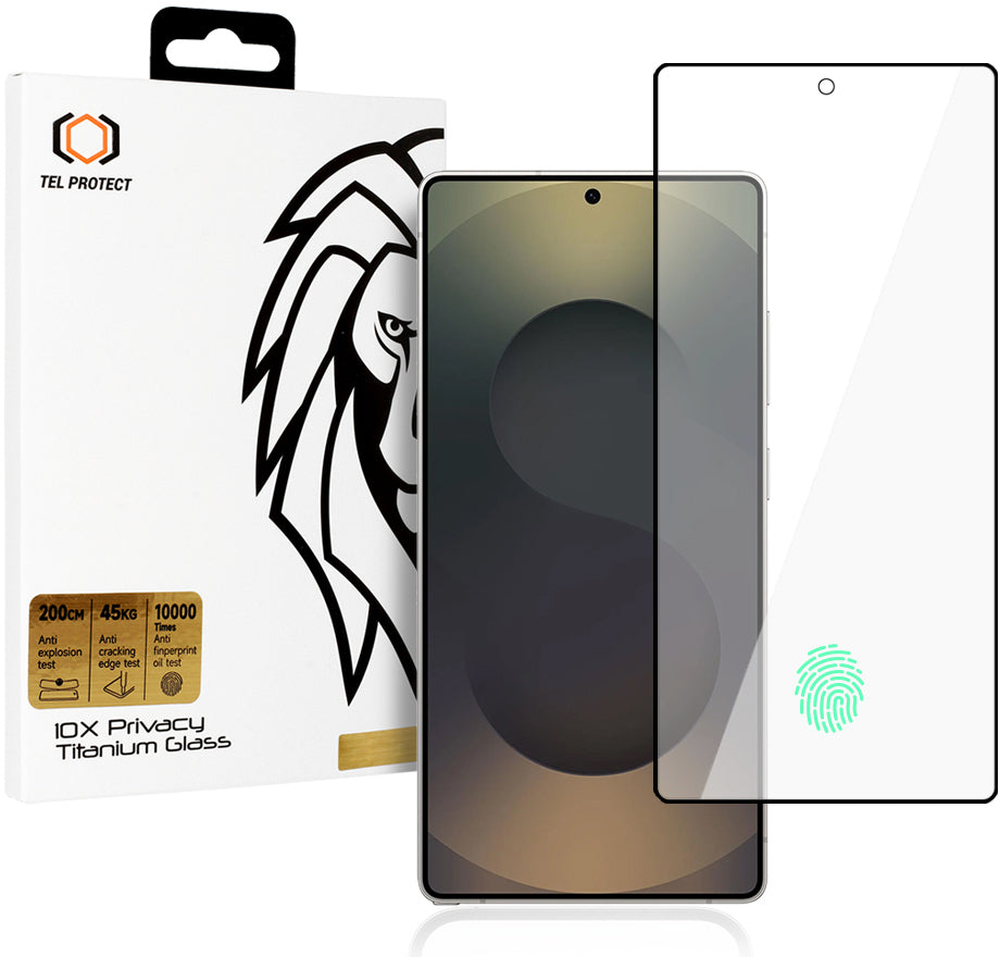 Película de proteção de ecrã Privacy Tel Protect 10X Plus Titanium para Samsung Galaxy S25 Ultra S938, Vidro Temperado, Full Glue