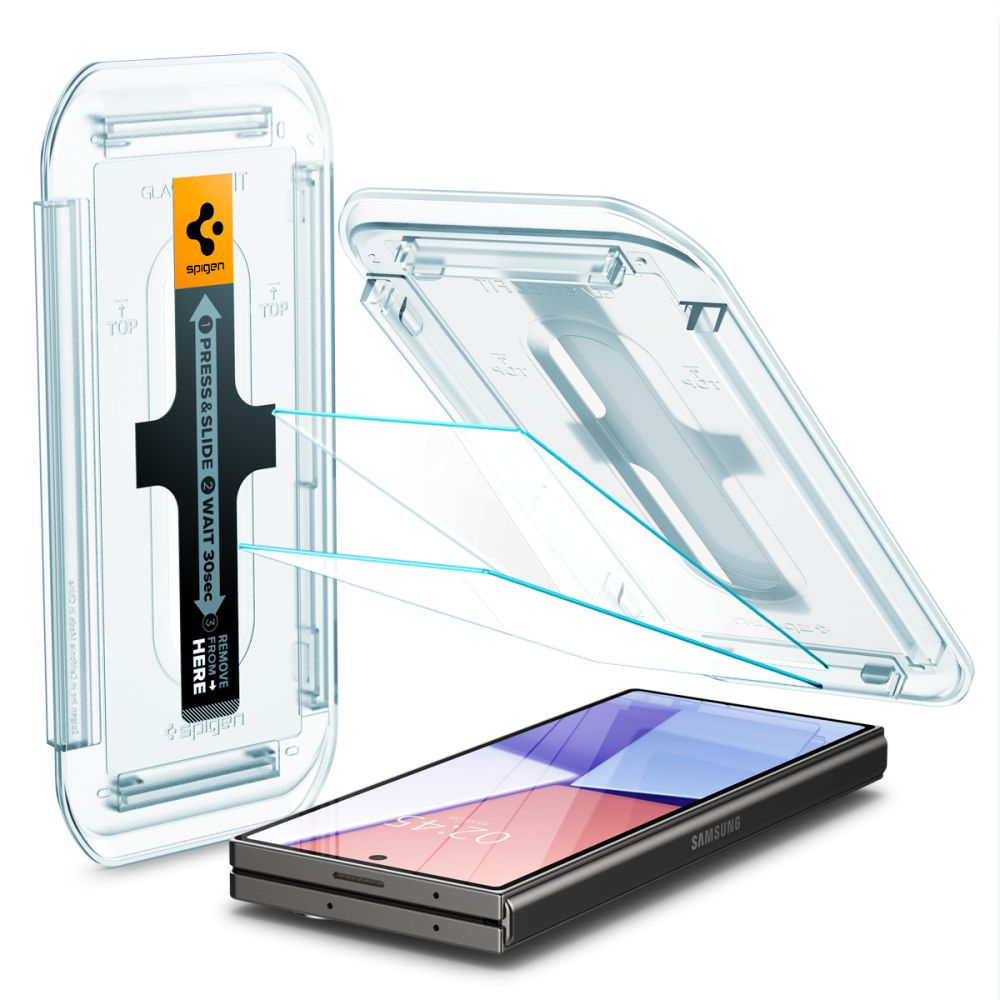 Protetor de ecrã Spigen EZ FIT para Samsung Galaxy Z Fold6 F956, Vidro blindado, Cola total, Conjunto 2 peças, 2.5D, 2.5D, Ecrã exterior AGL07969 