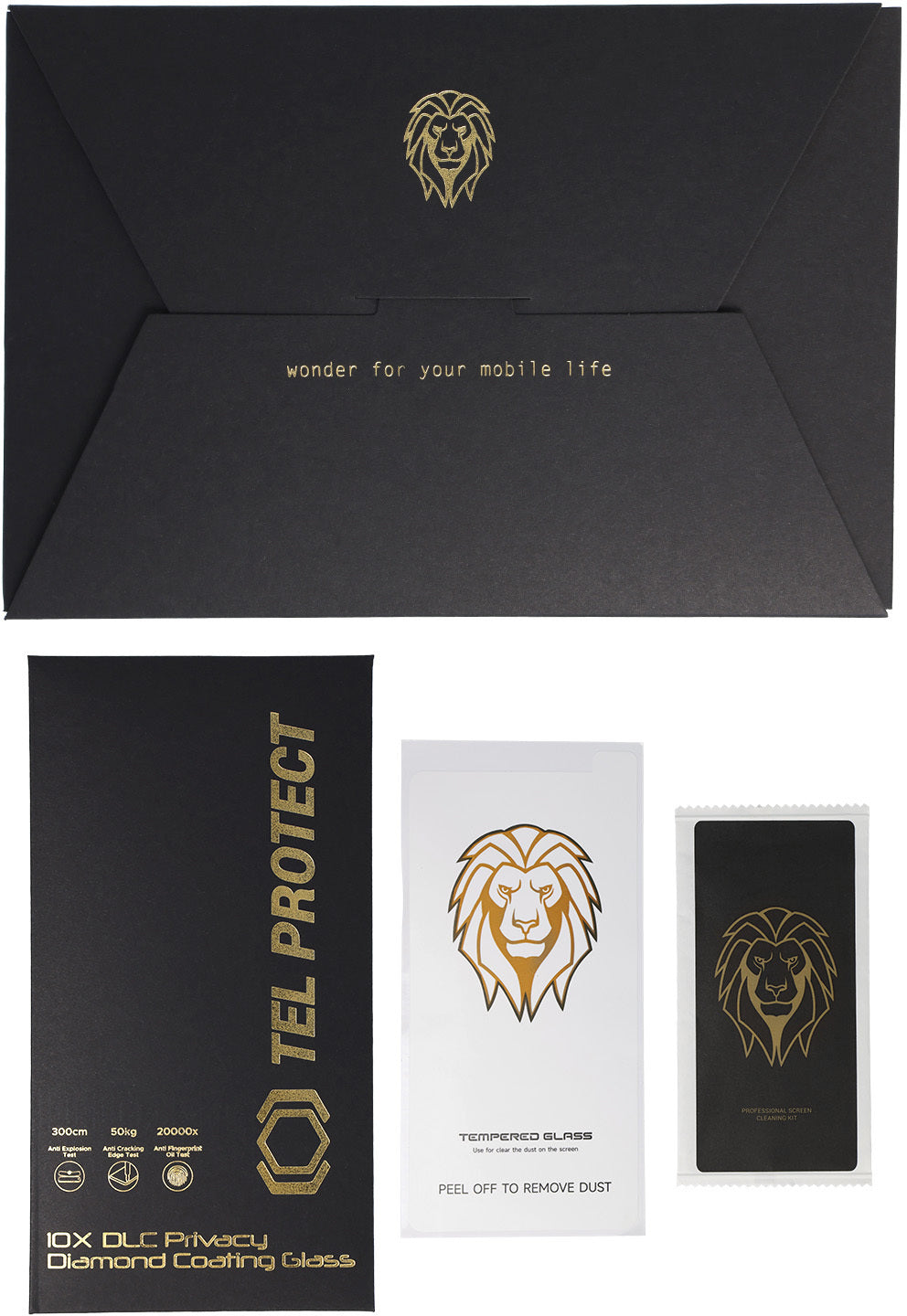 Película de proteção de ecrã Tel Protect 10X HD DLC Diamond Coating para Apple iPhone 17e / 16e / 14 / 13 Pro / 13, Vidro Temperado, Full Glue, Preta
