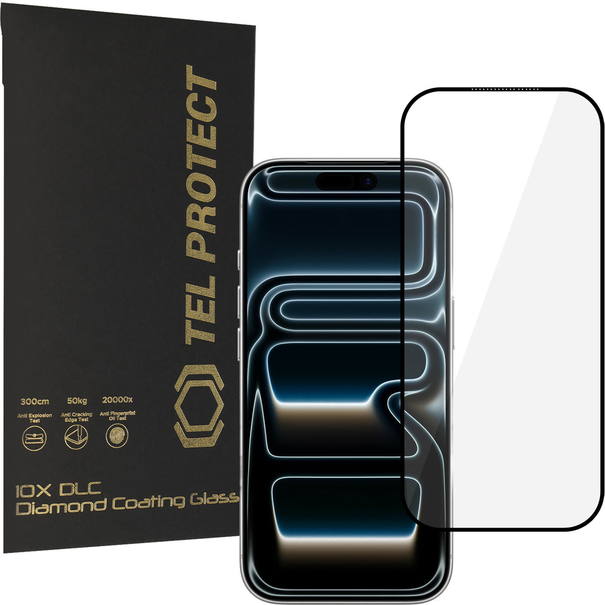 Película de proteção de ecrã Tel Protect 10X HD DLC Diamond Coating para Apple iPhone 18 Pro Max / 17 Pro Max, Vidro Temperado, Full Glue, Preta