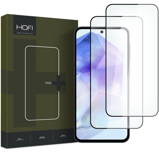 HOFI Glass PRO+ Protetor de ecrã para Samsung Galaxy A55 5G A556 / A35 5G A356, Escudo de vidro, Cola total, Conjunto 2 peças, 2.5D, Preto 