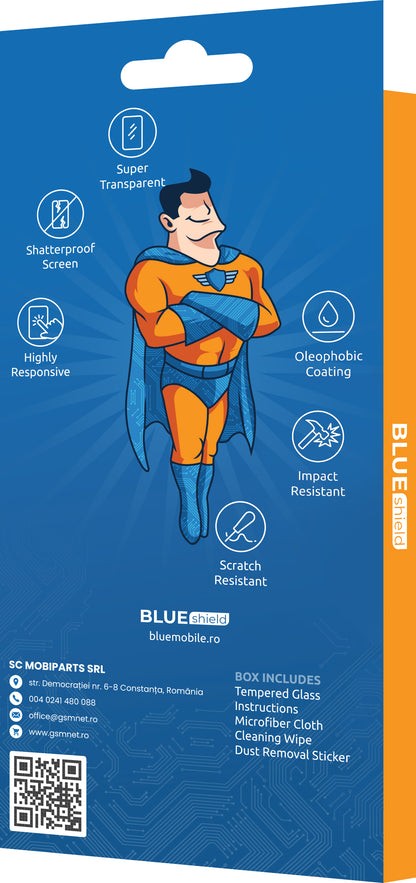 Película Protetora de Ecrã Blue Shield para Samsung Galaxy A35 5G A356, Vidro Temperado, Cola Completa, Compatível com Capas, Preta