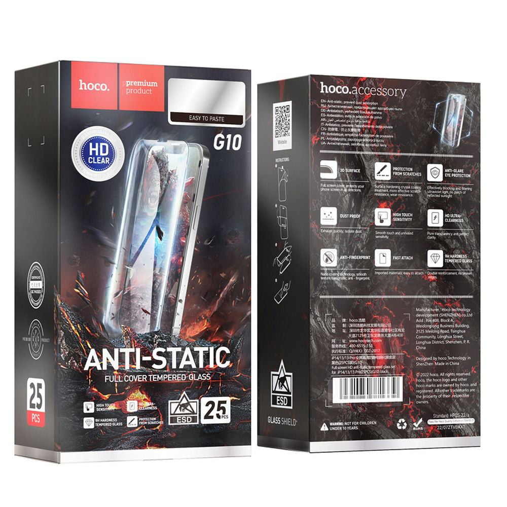 Película Protetora de Ecrã HOCO para Apple iPhone 14 Pro Max, Vidro Temperado, Full Glue, Conjunto de 25 peças, Preta