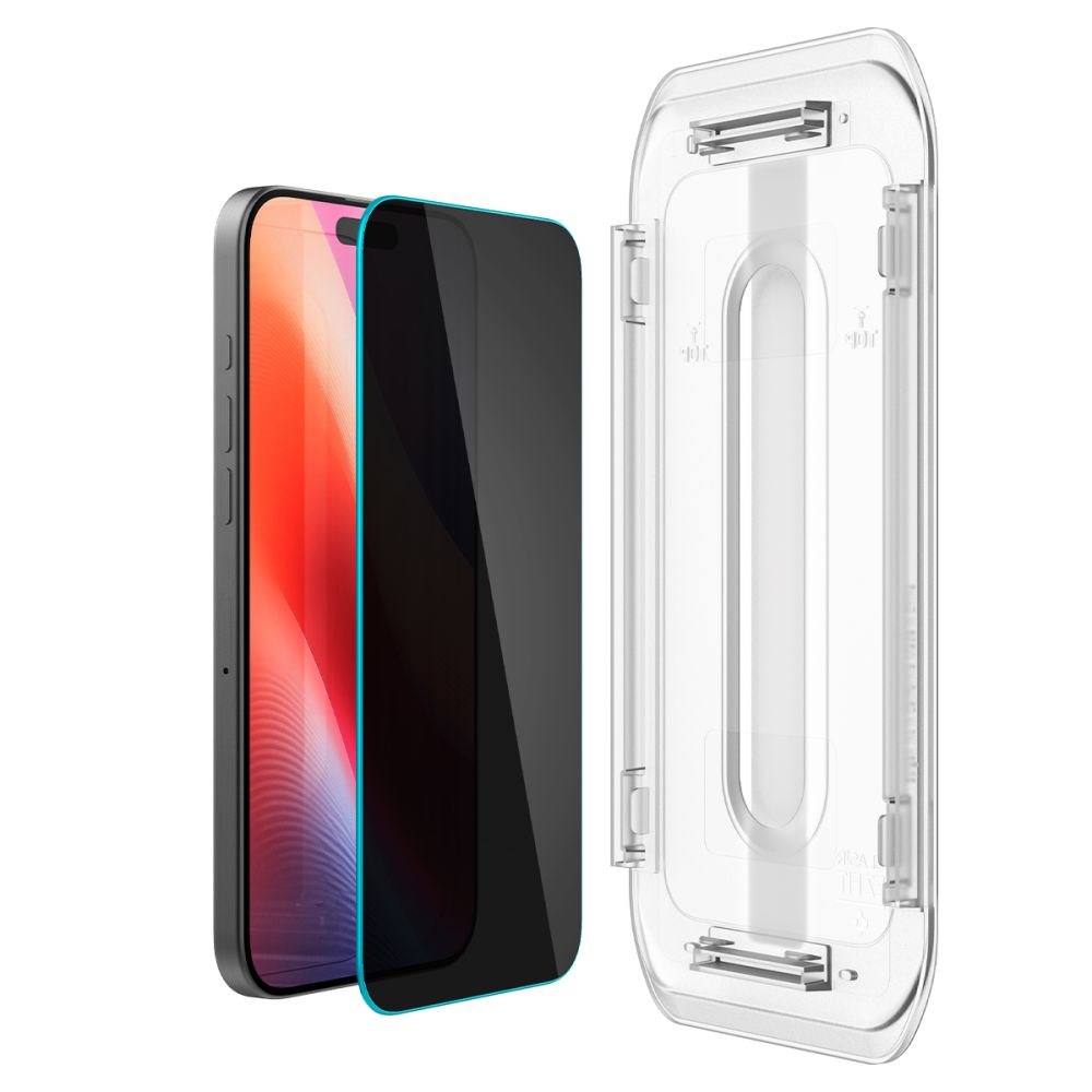 Película de Proteção de Ecrã Privacy Spigen GlastR EZ FIT para Apple iPhone 17 Pro / 17 / 16 Pro, Vidro Temperado, Colagem Total, Conjunto de 2 peças AGL07929