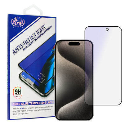 Protetor de ecrã OEM anti-luz azul para Apple iPhone 16, vidro blindado, cola total, preto 