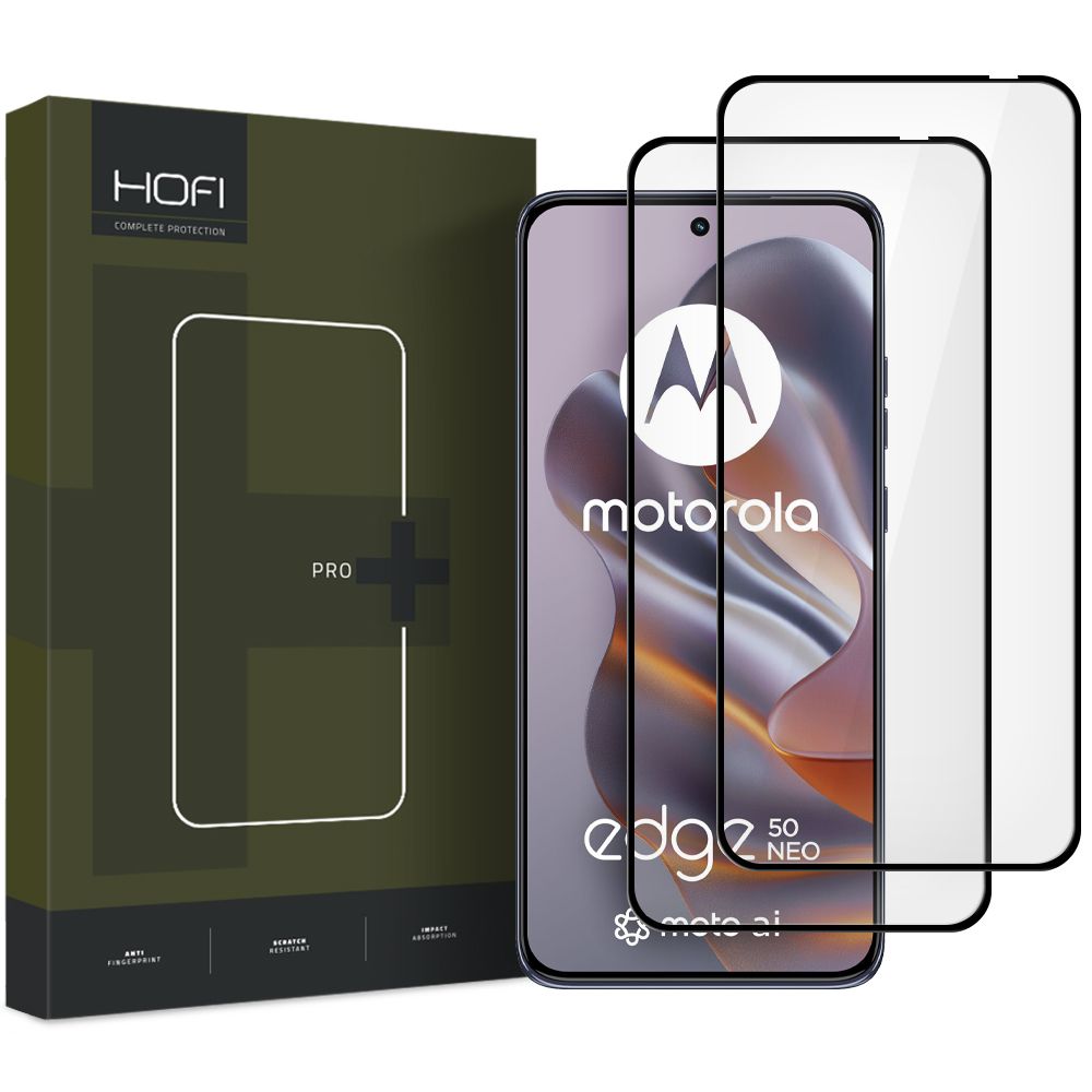 HOFI Glass PRO+ Protetor de ecrã para Motorola Edge 50 Neo, Película protetora para Motorola Edge 50 Neo, Escudo de vidro, Cola completa, Conjunto 2 peças, 2.5D, Preto