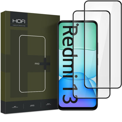 Protetor de ecrã HOFI Glass PRO+ para Xiaomi Redmi 13, Escudo de vidro, Cola completa, Conjunto 2 peças, 2.5D, Preto 