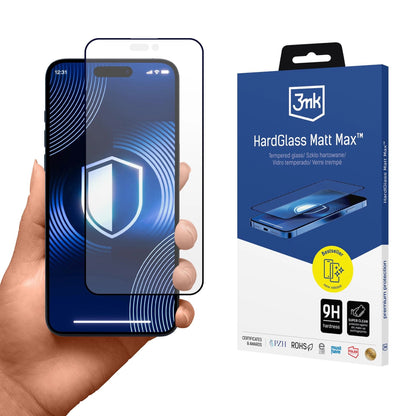 3MK HardGlass Matt Matt Max Protetor de ecrã para Apple iPhone 16 Pro, proteção de vidro, cola total, preto 