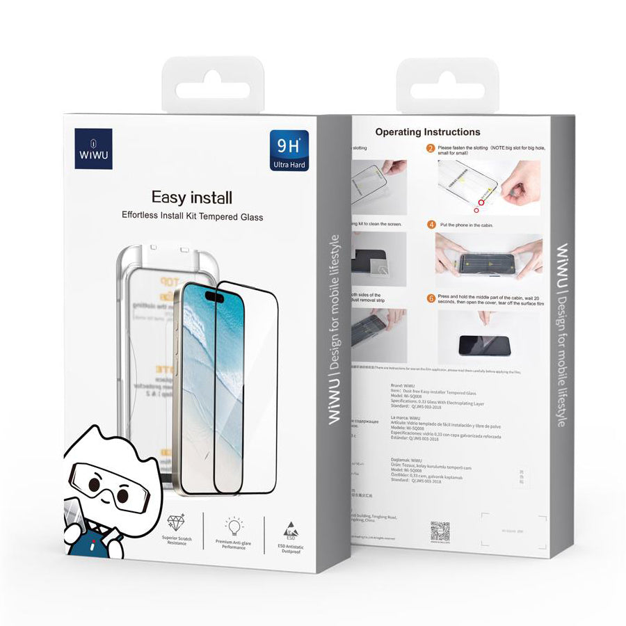 Protetor de ecrã WiWu Wi-SQ008 para Apple iPhone 16 Pro Max, Vidro de proteção, Cola total, Preto