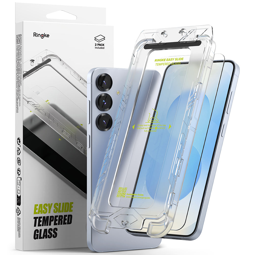 Película Protetora de Ecrã Ringke Easy Slide para Samsung Galaxy S25 S931, Vidro Temperado, Colagem Total, Conjunto de 2 Peças