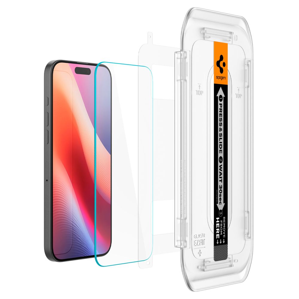Película Protetora de Ecrã Spigen GlastR EZ FIT para Apple iPhone 17 Pro / 17 / 16 Pro, Vidro Temperado, Colagem Total, Conjunto de 2 Peças