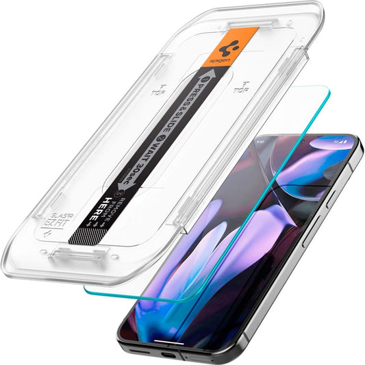 Película Protetora de Ecrã Spigen GlastR EZ FIT para Google Pixel 9 Pro XL, Vidro Temperado, Colagem Total, Conjunto de 2 Peças