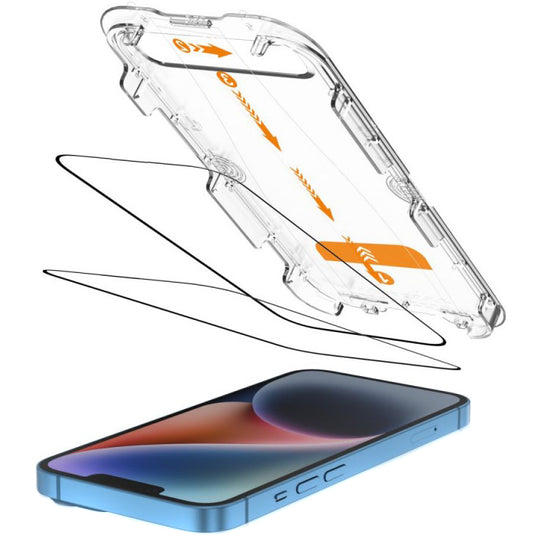 Película Protetora de Ecrã Tech-Protect Quick Set+ para Apple iPhone 17e / 16e / 14 / 13 Pro, Vidro Temperado, Colagem Total, Conjunto de 2 peças, Preta