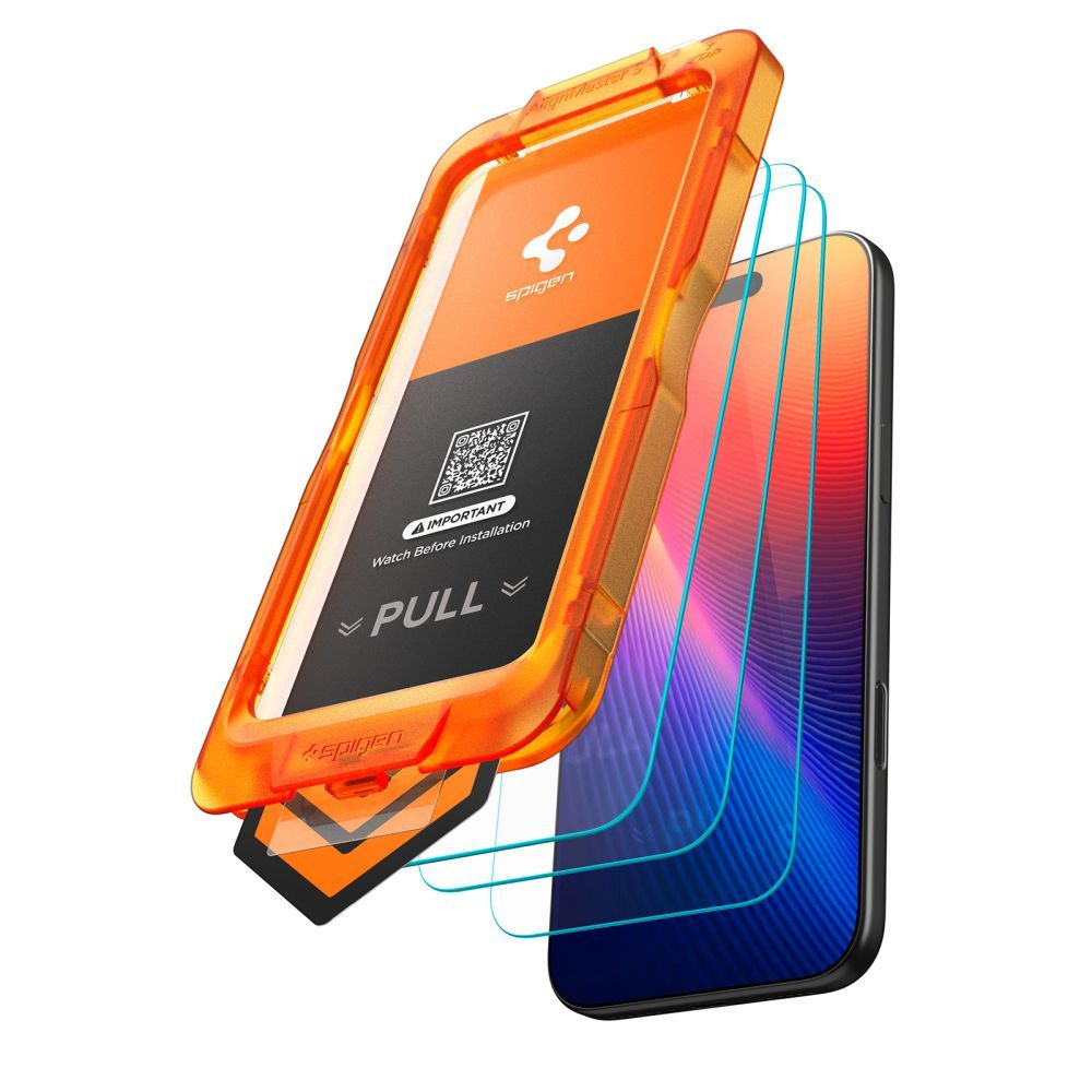 Película Protetora de Ecrã Spigen GlastR Align Master Slim para Apple iPhone 17, Vidro Temperado, Colagem Total, Conjunto de 3 peças AGL10484