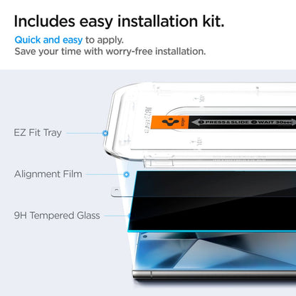 Protetor de ecrã Spigen EZ FIT Privacy para Samsung Galaxy S24 Ultra S928, vidro de proteção, cola completa, conjunto 2 peças 