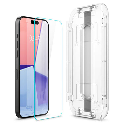 Película Protetora de Ecrã Spigen GlastR EZ FIT para Apple iPhone 15 Pro Max, Vidro Temperado, Colagem Total, Conjunto de 2 peças AGL06872