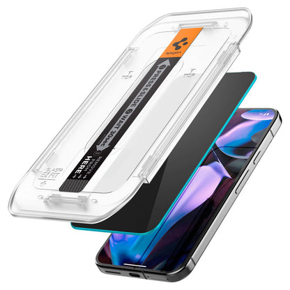 Película protetora de ecrã Privacy Spigen GlastR EZ FIT para Google Pixel 9 / 9 Pro, Vidro Temperado, Cola Total, Conjunto de 2 unidades AGL09312