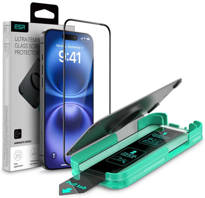 Película Protetora de Ecrã ESR Armorite para Apple iPhone 16 Pro Max, Vidro Temperado, Full Glue, Preta