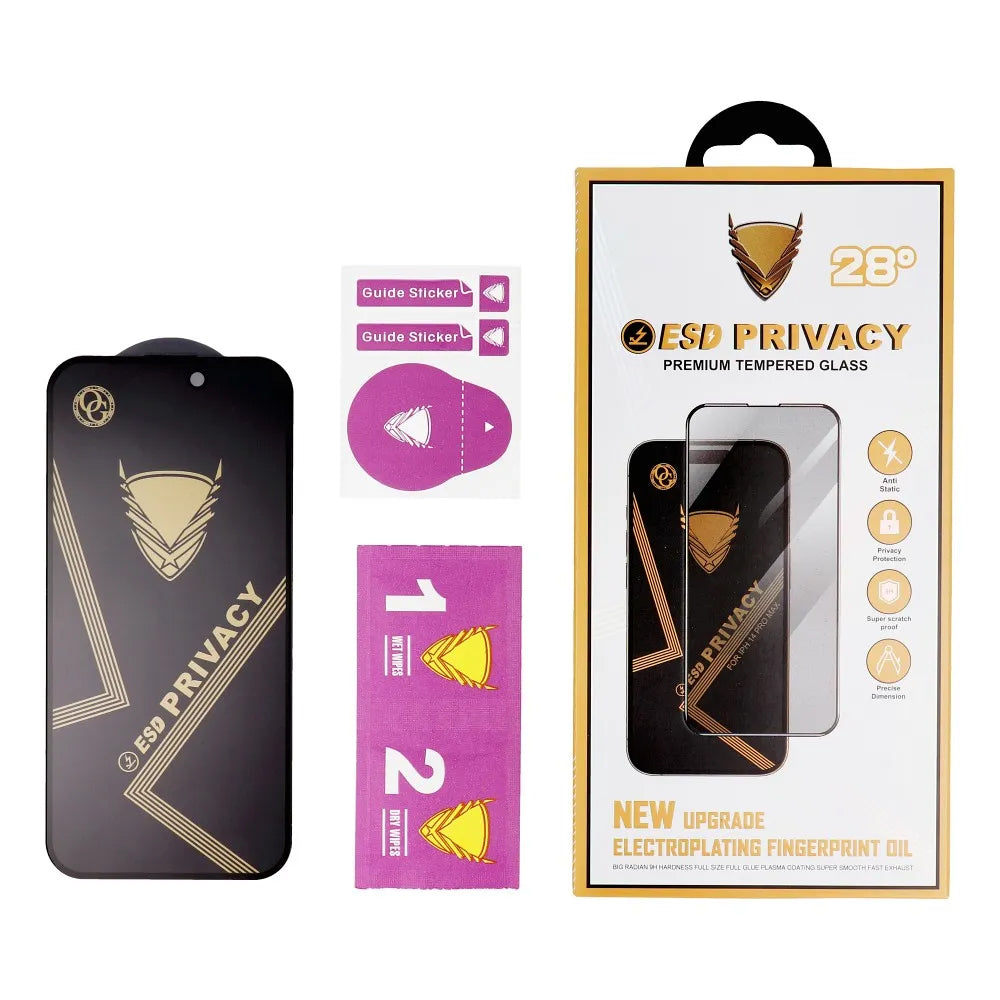 Película de Proteção de Ecrã Privacy OG Premium para Apple iPhone 17 Pro, Vidro Temperado, Cola Completa