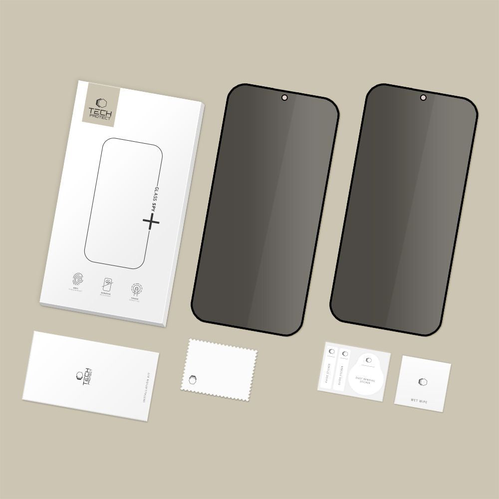 Película protetora de ecrã Privacy Tech-Protect Spy+ para Samsung Galaxy A57 5G / A37 5G / S25 FE, Vidro Temperado, Cola Total, Conjunto de 2 unidades