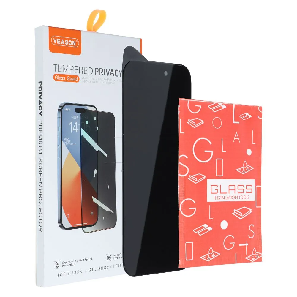 Película de proteção de ecrã Privacy Veason para Apple iPhone 17 Pro Max, Vidro Temperado, Cola Total, 6D
