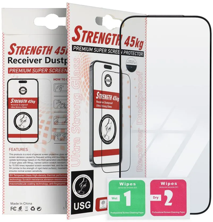 OEM Ultra Strong 45KG Screen Protector for Apple iPhone 17 / 16 Pro, Tempered Glass, Full Glue, 2.5D, Black