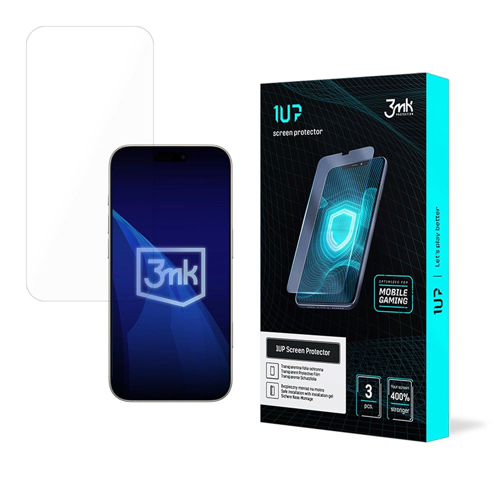 Película Protetora de Ecrã 3MK 1UP para Apple iPhone 17 Pro Max, Vidro Temperado, Full Glue, Conjunto de 3 peças