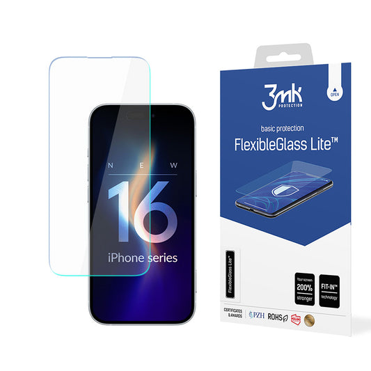 Película protetora de ecrã 3MK FlexibleGlass Lite para Apple iPhone 16 Pro Max, Vidro Flexível, Cola Total